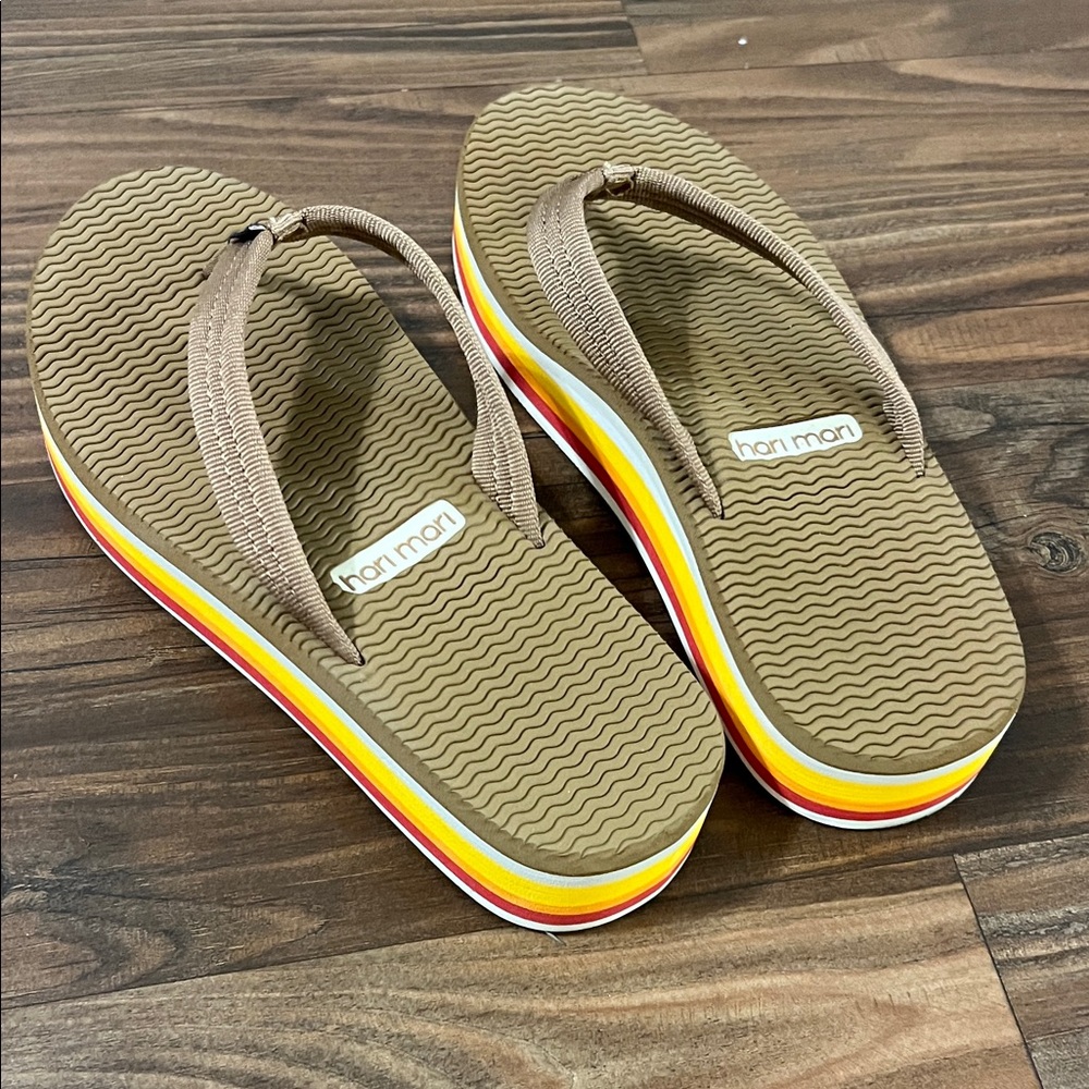Hari Mari Brown Flip Flops with Colorful Stripes